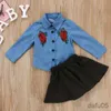 Kledingsets Mode Babymeisje Kleding Bloemen Jeans Shirt met lange mouwen Tops + zwarte rok Set Kinderen Lente Herfst Kleding Jaar