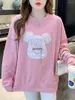 Women's Hoodies Sweatshirt Round-Neck roze hoody Spring en herfstkleding 2023 Loose schattige cartoonbeer diamantjacht top