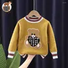 Pullover 2023 Boys Girls Sweater Winter سميك حبل القاع القاع القمامة الياقة المدورة القمصان الصلبة أطفال ذوي الياقات العالية