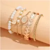 Manschette neues Gold Armband weibliche süße einfache Mondsternmünze Perle Geflecht Perlen Schmuck Set Hypoallergene Geschenk Drop Lieferung BRACHE DHMSL