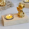 Ljusstakar trä TEALIGHT HOLDER Walnut Glass Ceramic Decorative Golden Candlestick Ornament Home Decoration