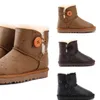 Mini Classic Snow Boots Kids Toddler Australien äkta läderullstövlar Shearling Pälsfodrad kort ankelknapp.