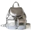 Школьные сумки MS модные женщины рюкзак роскошный подлинная кожаная металлическая текстура цвет девушек книжная сумка уникальная леди мини -сумка 2023