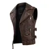 Men's Jackets Vintage Brown Motorcycle Vests Men Natural Cowhide Genuine Leather Jacket Sleeveless Riding Vest Motor Biker 230814