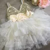 Vestidos de meninas Shinny Flower Girls Dress For Kids Christmas Toddle Party Distra ouro lantejoulas Tutu Crianças Ano Clothing 230814