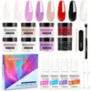 Dip Pulver Nagel Kit Starter 8 Farben Schwarz weiß rosa rotes Acryl -Tauchpulver Essentielles Flüssigkeit Set mit Basetop -Mantel -Aktivator Pinselsparung für französische Nagelkunst