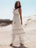 Casual Dresses Long White Dress Women Maxi Vestidos Party Tassel Lace Big Hem Loose Club Sling Feminino Y2K E-Girl Summer