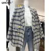 Damenanzüge Blazer Korean Fashion Plaid Tweed Frauen Herbst Vintage Doppelbrust gesteppte Baumwollanzug Jacke Elegant Lady Chic Coat 230815