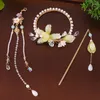 Decorative Figurines Yj Fairy Hair Ring Hairpin Set Tassel Back Fixer Glazed Flower Headdress For Han Chinese Clothing