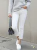 Damskie dżinsy solidne białe dżinsowe proste nogi przytulne miękkie y2k streetwear chłopak dżinsowe spodnie białe dla kobiet odzież 230814