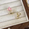 Orecchini schienali Allme Cute Lovely Cz Cz Cubic Zirconia Clip di fiori rosa Asimmetria Orero per le donne Gioielli da sposa da sposa