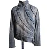 남성 재킷 세탁 스탠드 칼라 회전 지퍼 데님 재킷 무거운 무게 고민 장 재킷 패션 펑크 데님 코트 230815