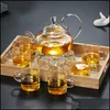 Coffee Tea Sets 1Pc 600Ml Heat Resistant With High Handle Flower Glass Pot Blooming Chinese Teapots 250 S2 Drop Delivery Home Gard Dhtpb