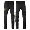 AMI Men's brand Purple Jeans Patches Detail Biker Fit Denim Jeans Men Slim Motorcycle for Mens Vintage Distressed wholesale