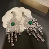 Kolczyki Dangle Baroque luksusowy retro błyszcząca cyrkon pusta kryształ długi dla kobiet modne eleganckie zielone vintage biżuteria na ucho