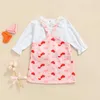 Clothing Sets 1-6Years Toddler Baby Girl 2Pcs Autumn Valentine's Day Clothing Long Sleeve Solid Top Shirt Pink Heart Printed Dress