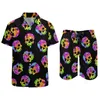 Men's Tracksuits Sugar Skull Men Desenta Halloween Skulls Arte Casual Casual Casual Conjunto de manga curta Curtos de verão Terno de férias de verão