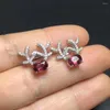 Stud Earrings Fashion Natural Red Garnet Elegant Small Lovely Deer Gemstone 925 Silver Girl Jewelry