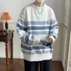 Camisolas masculinos blocos de cores masculinas listradas suéteres coreanos machos machos malha de malha de malha vintage y2k roupas de hip hop knitwear m-2xl 230814