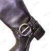 Designers Women Boots High Platform Martin Boots Y2K MiU Style Brown Leather Biker Boot Round Toe Chunky Heel Belt Buckle Trim Shoes