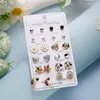 Stud Earrings 12 Pair/Set Flower Zircon Combination Paper Card Set For Women Girl Fashion Geometric Hear Earring Jewelry Gifts