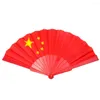 Decorative Figurines HD Printing Red Chinese Flag Pentagram Star Plastic Handle Elegant Hand Cloth Fold Stage Loud Fan Chinoiserie Gift