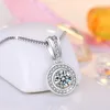 925 Sterling Silver Luxury Designer Pendant Halsband Rund Big Shining Crystal Stone Cz Zircon Diamond Elegant Halsband med länk Länkkedja Bröllopsmycken