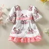 Mädchenkleider Sommermädchen Kleidung Baby Prinzessin Kleider süße Kaninchenabdruck Puff Kurzarm Baumwolle Neugeborene Prinzessin Kleid R230815