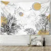 Tapestries Sun Moon Leaf Tapestry Wall Hanging Plant Simple Printing Background Cloth Decor R230815