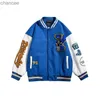 Männer Varsity Bomber Jacke Orange Blue Plush Bär Stickerei Frauen übergroß