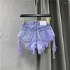 Women's Jeans Autumn Purple Fashionable Sexy Low Rise Single Breasted A-line Denim Shorts With Strap Pants