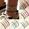 Ankiety 4PCS Boho Multicolor Rice BEAD KETLET FOR WOMEN LOCK Star Moon Pendans Barefoot Sandals Brelets Anklet Chains Girls Jewelry J230815