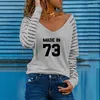 73 1973'te yapılan kadın tişörtleri 50 harfli baskı gevşek tişört kadınlar şerit uzun kollu tshirt 50. doğum günü hediye bahar sonbahar gündelik üstler