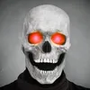 Maski imprezowe Aktywna pełna maska ​​czaszki z ruchomą szczęką zielone świecące oczy Halloweenowe rekwizyty Horror 230814