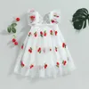 Sukienki dziewczynki urocze puszysty bajki Dziewczyny Dziewczyny Siatka Suspender Dress Cherry Print Butterfly Wings Party Princess Dresse R230815