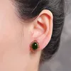 Stud Earrings Vintage Flower Carving Emerald Green Jade Gemstones For Women Rose Gold Silver Color Jewelry Bijoux Birthday Gifts