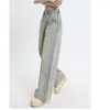 Jeans femininos Real S Cotton 2023 Calça de verão Baby Blue High Street Longe Longe Map Wide Leg