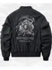 "S Jackets God of Death Bomber Jacket - Ropa de calle táctica Punk Hip Hop para hombre, abrigos MA1 de gran tamaño universitarios negros con bolsillo en el pecho".