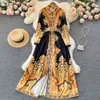 wish autumn and winter women's retro national style print loose long-sleeved cardigan coat women