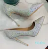 Casual Designer Sexy Lady Fashion Women Shoes Crystal Glitter Strass Pointy Toe Stiletto Stripper High Heels Zapatos Mujer Prom Evening pumps Large s