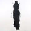 Повседневные платья Houzhou Sexy Bodycon Black Dress Женщины Harajuku Gothic Lummer Bangage без рукавов Сплит для вечеринки
