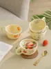 Muggar keramiska tekoppar med handgrip korea söt stil hem frukost mjölk kaffe mugg 300 ml handmålad blommig tryckt kontor dricker