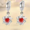 Hoop Earrings Female Cute Flower Earring Red Crystal Round Stone For Women Multicolor Birthstone Sunflower Jewelry Birthday Gift