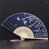 Figuras decorativas Ventilador de 2 piezas plegables estilo chino femenino japonés pequeño clásico seda antigua