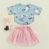 Conjuntos de roupas para bebês de 0 a 3 anos, 2 peças, conjunto de roupas de manga curta, camisa floral, top, saia de renda