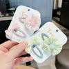 Hårtillbehör 2023 Spring Chiffon Lace Plaid Flower Bow Clips For Girl Kids Söta Kawaii Lolita Fairy Color Hairpin Mode