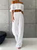 Pantaloni da donna a due pezzi moda solido 2 set femminile fuori spalla corta manica a soffio tops dritta maxi outfit donne donne casuali semplici abiti semplici