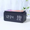 Skrivbordsklockor digital klocka Trälarm Trådlös laddning för sovrum LED Display Thermometer Fuidity 230815