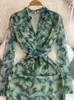 Abiti casual Elegante stampa Bodycon Women Midi Fashion Vintage Vintidos Vestidos Female Chic Birthday Green Robe Mujers