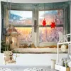 窓の外のタペストリー雪クリスマスギフトタペストリーウォールハンギングアートホーム装飾R230815